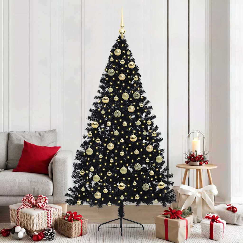 vidaXL Artificial Pre-lit Christmas Tree Black 210 cm PVC