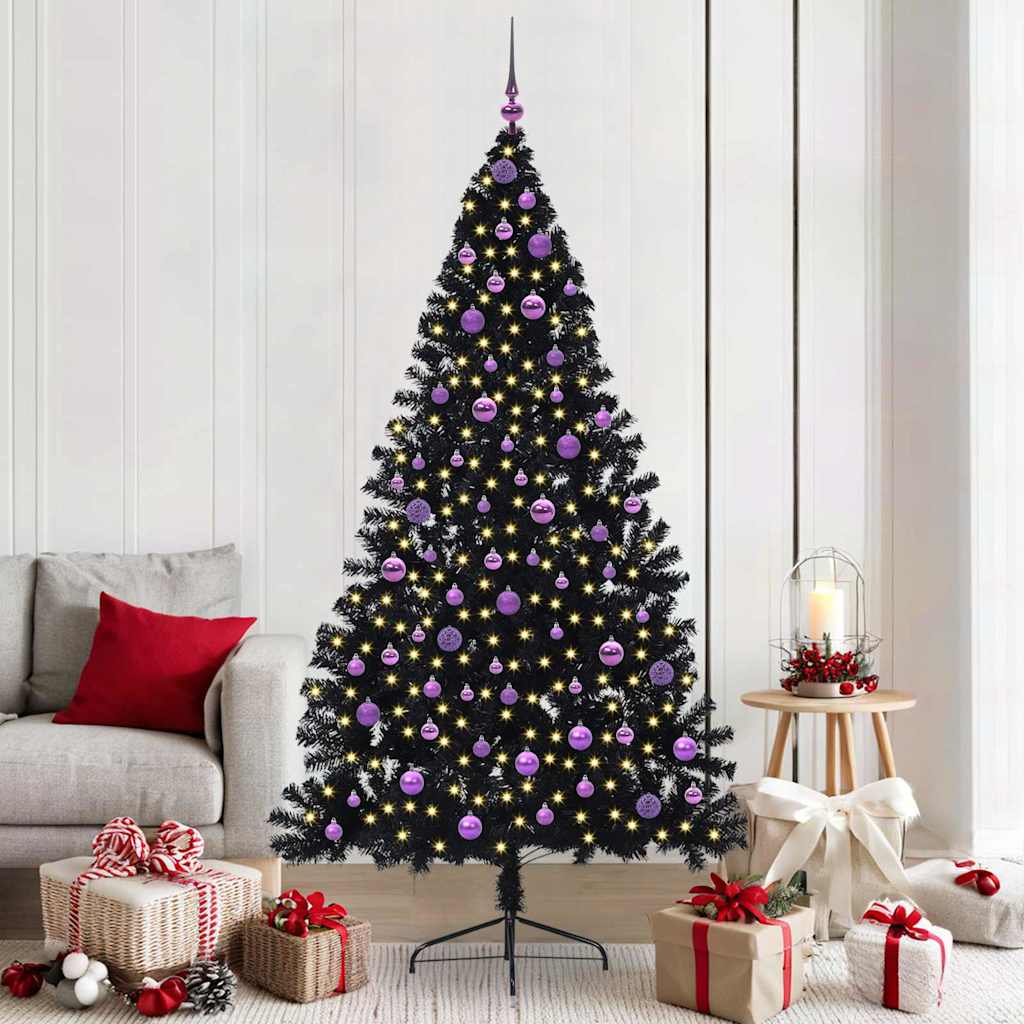 vidaXL Artificial Pre-lit Christmas Tree Black 210 cm PVC