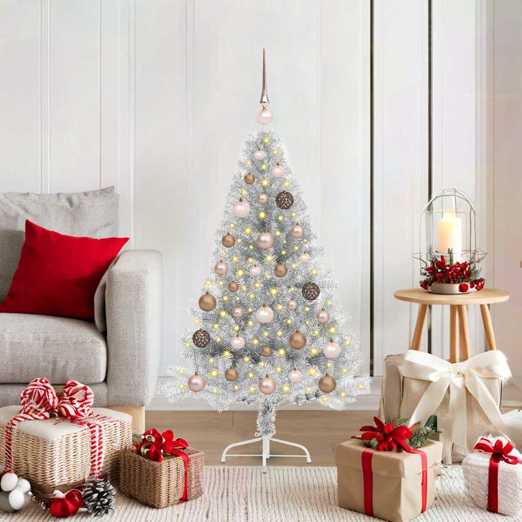 vidaXL Artificial Pre-lit Christmas Tree Silver 120 cm PET