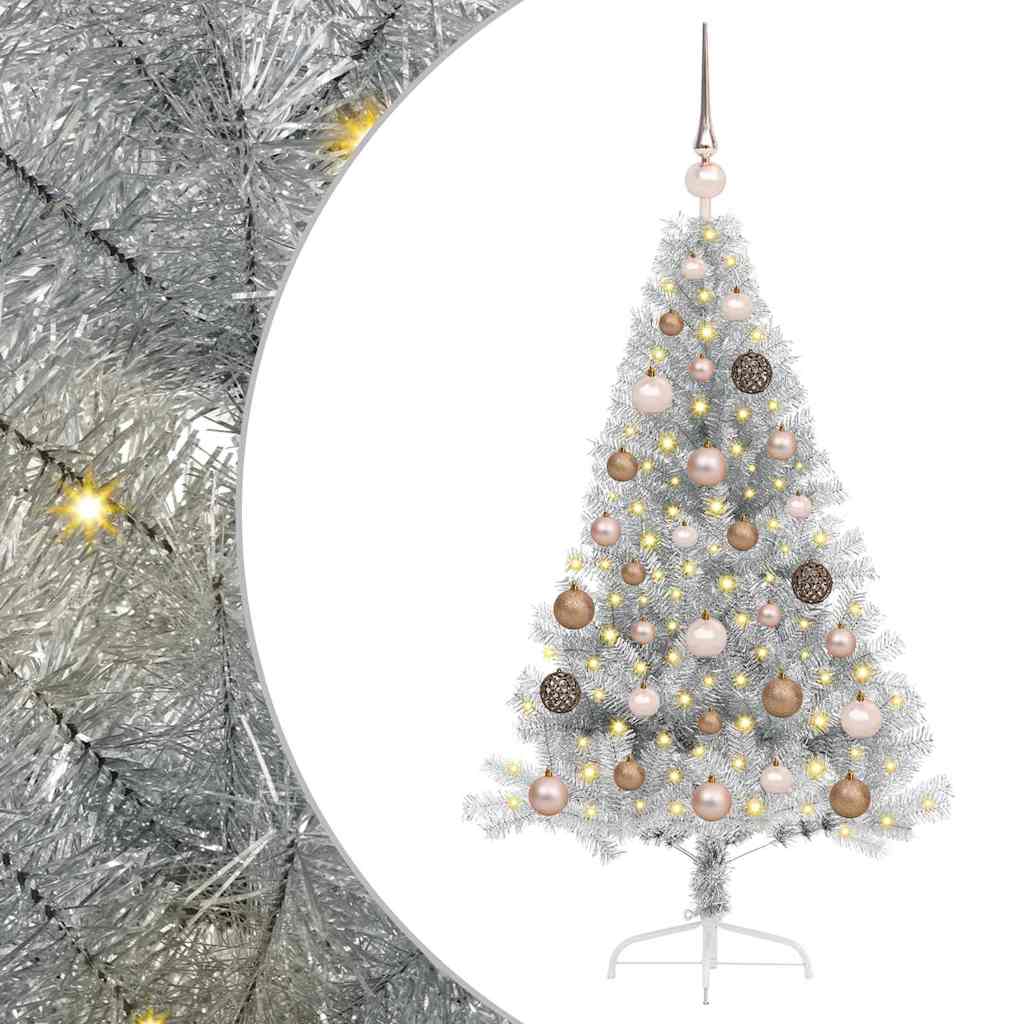 vidaXL Artificial Pre-lit Christmas Tree Silver 120 cm PET