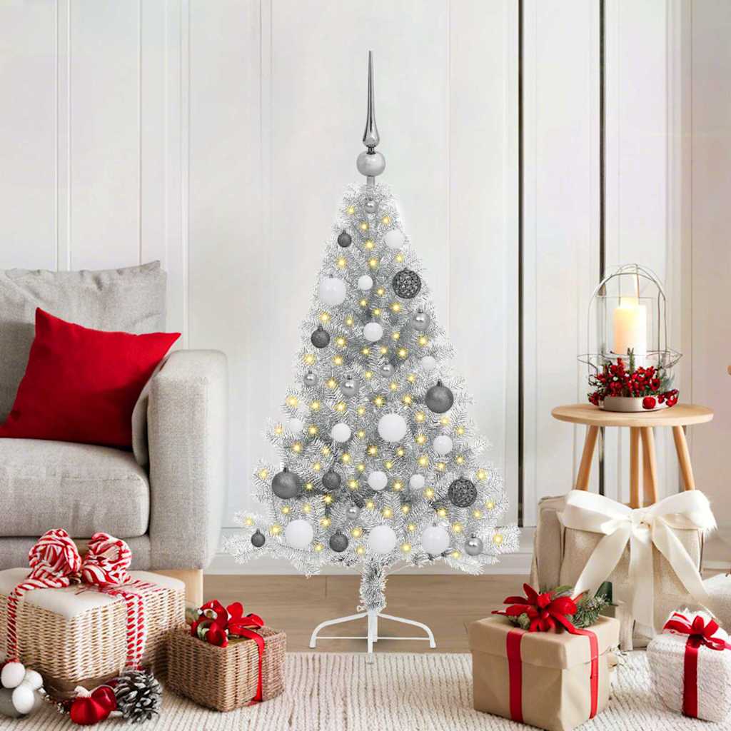 vidaXL Artificial Pre-lit Christmas Tree Silver 120 cm PET