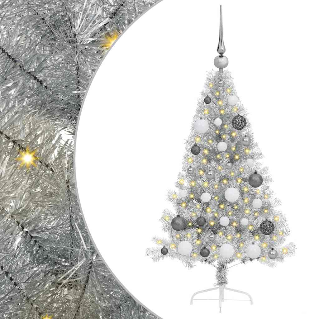 vidaXL Artificial Pre-lit Christmas Tree Silver 120 cm PET