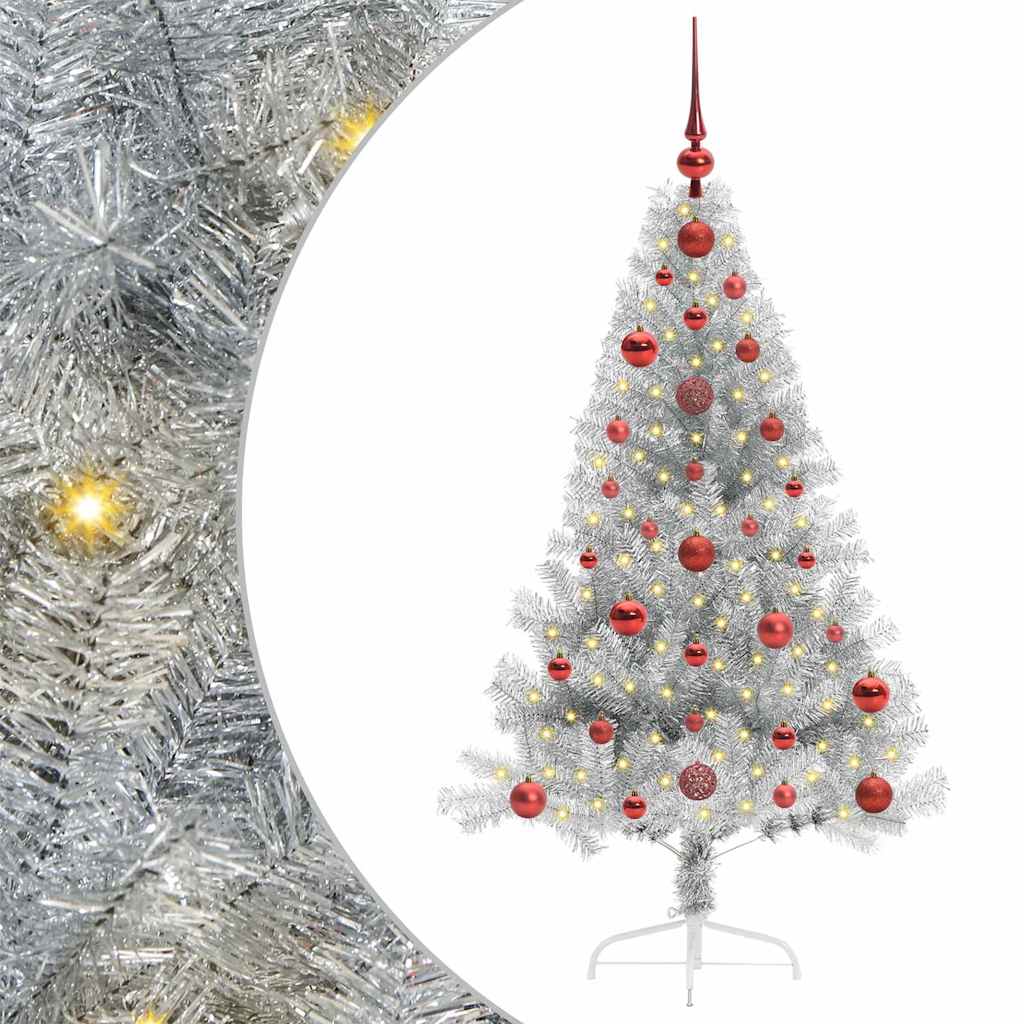vidaXL Artificial Pre-lit Christmas Tree Silver 120 cm PET