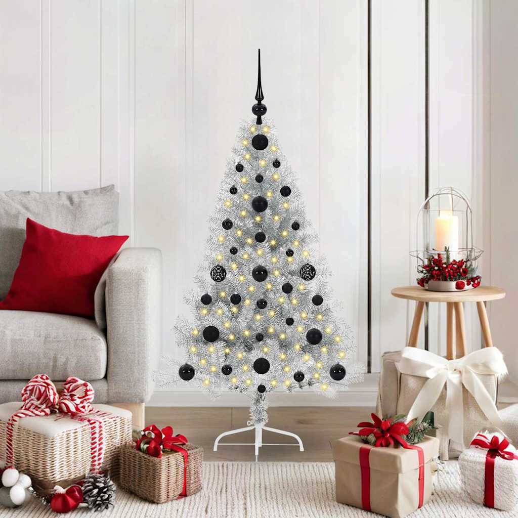 vidaXL Artificial Pre-lit Christmas Tree Silver 120 cm PET