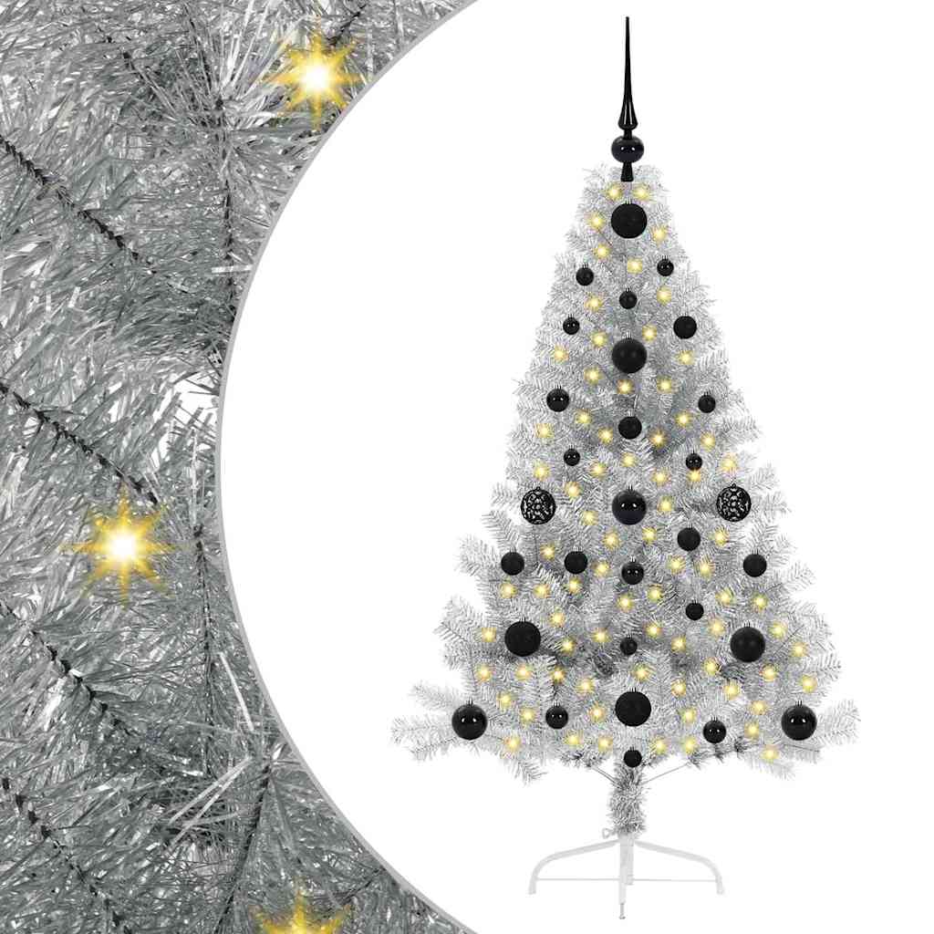 vidaXL Artificial Pre-lit Christmas Tree Silver 120 cm PET