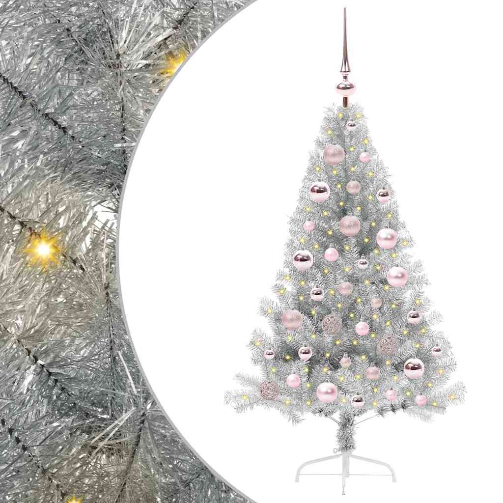 vidaXL Artificial Pre-lit Christmas Tree Silver 120 cm PET