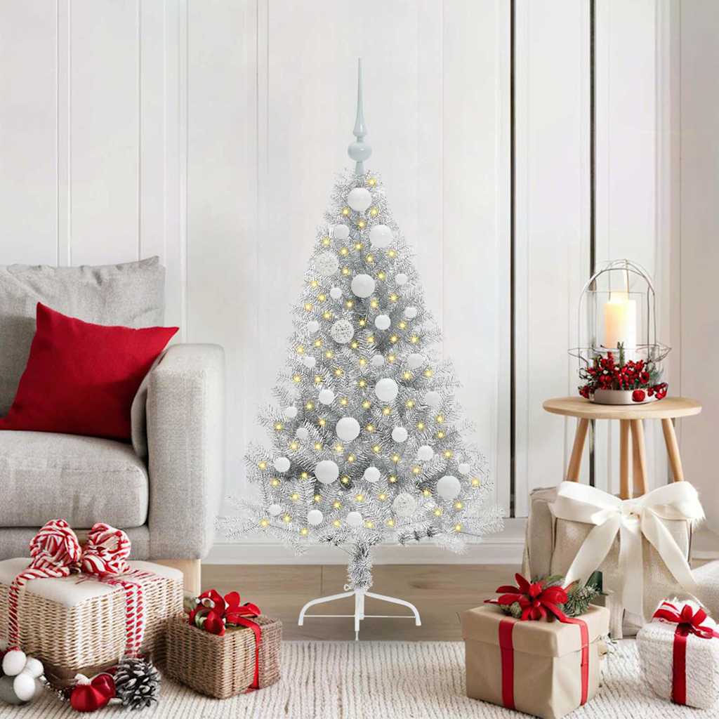 vidaXL Artificial Pre-lit Christmas Tree Silver 120 cm PET