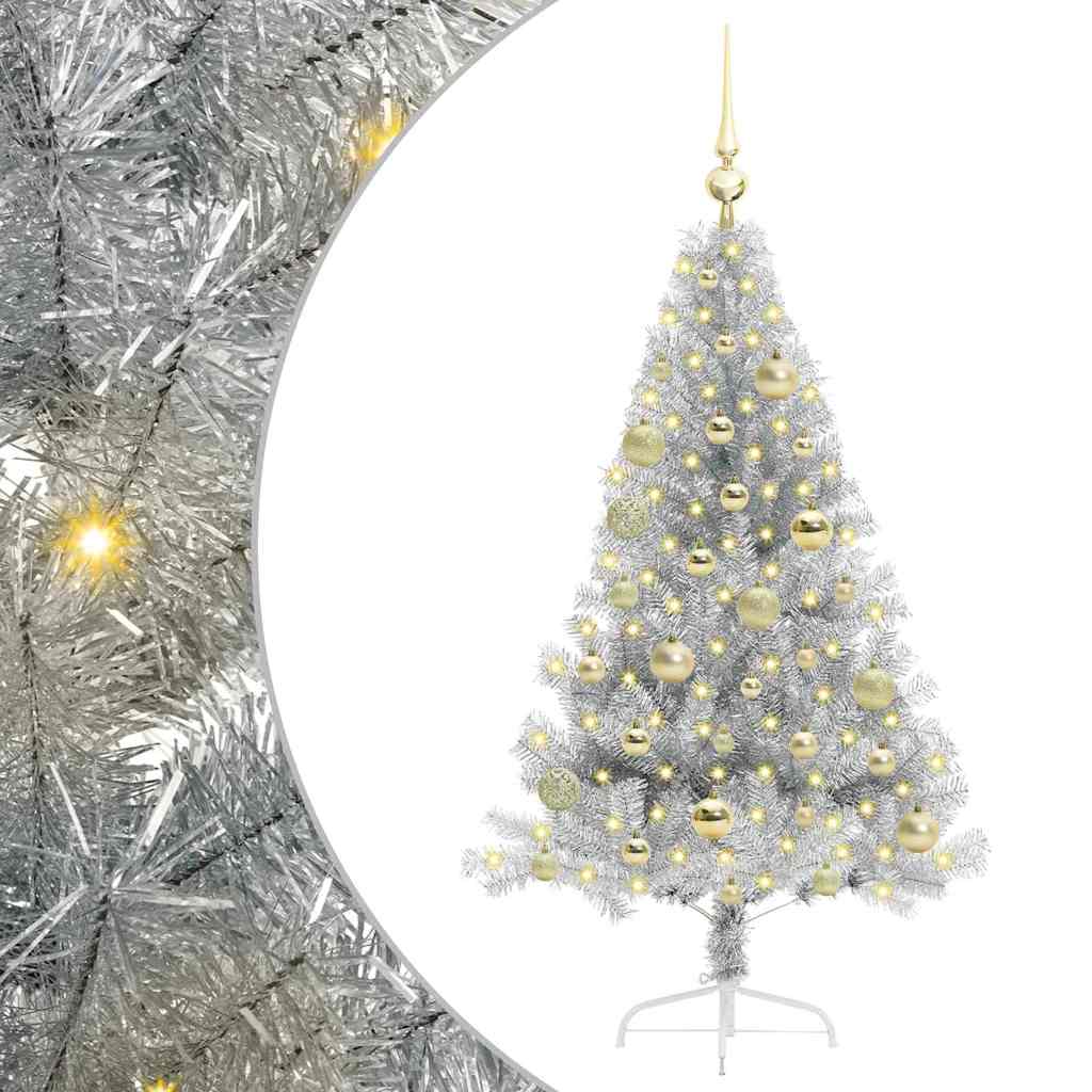 vidaXL Artificial Pre-lit Christmas Tree Silver 120 cm PET