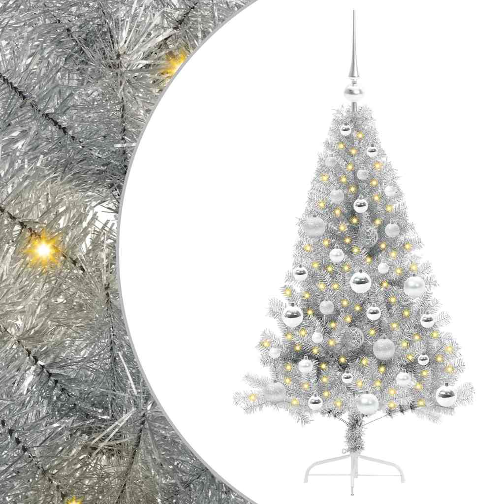 vidaXL Artificial Pre-lit Christmas Tree Silver 120 cm PET