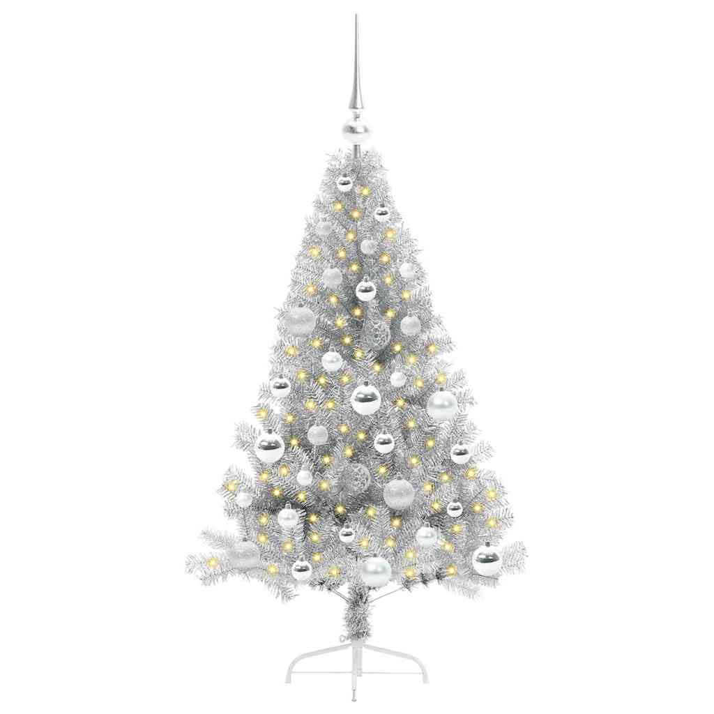 vidaXL Artificial Pre-lit Christmas Tree Silver 120 cm PET