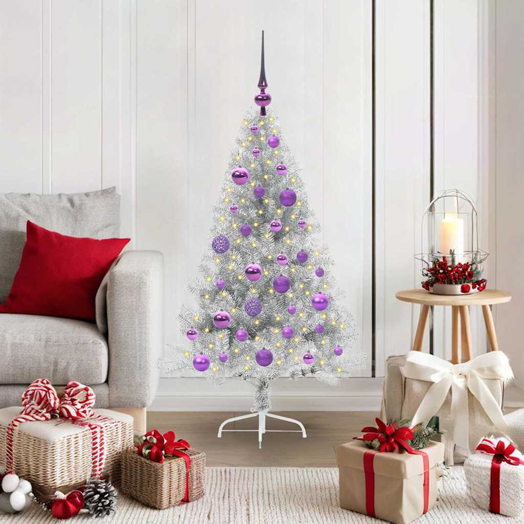 vidaXL Artificial Pre-lit Christmas Tree Silver 120 cm PET