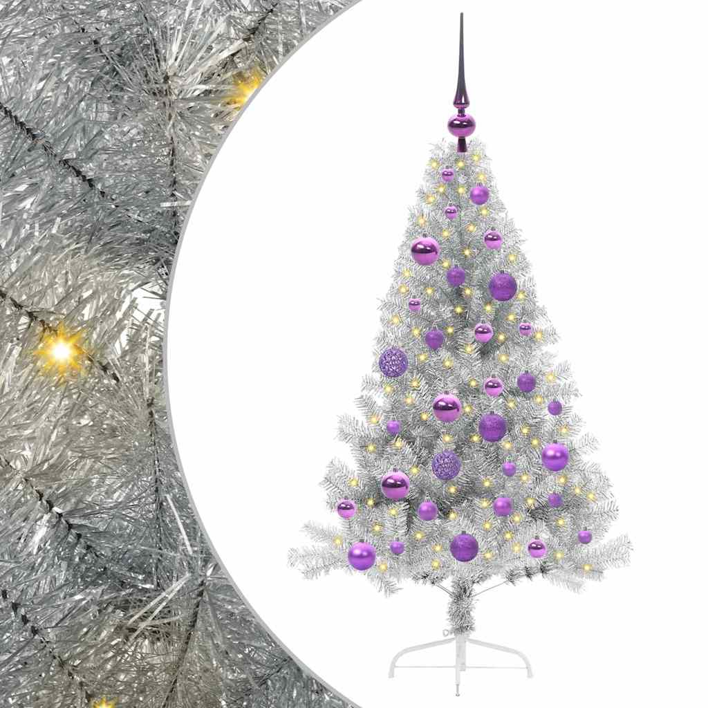 vidaXL Artificial Pre-lit Christmas Tree Silver 120 cm PET
