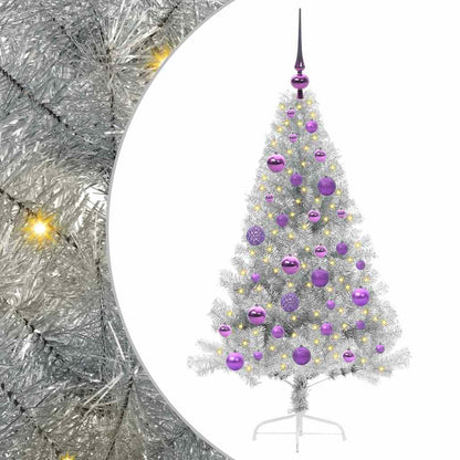 vidaXL Artificial Pre-lit Christmas Tree Silver 120 cm PET