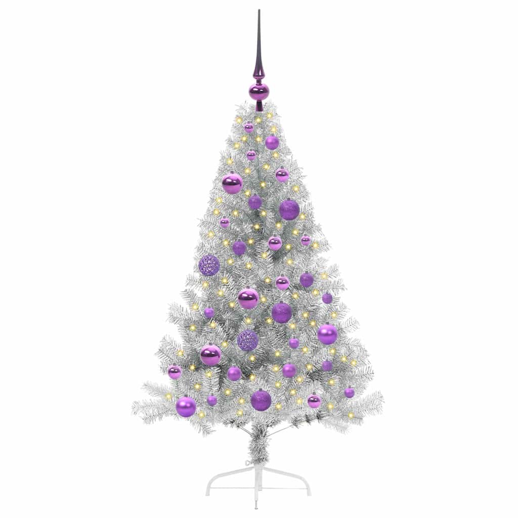 vidaXL Artificial Pre-lit Christmas Tree Silver 120 cm PET