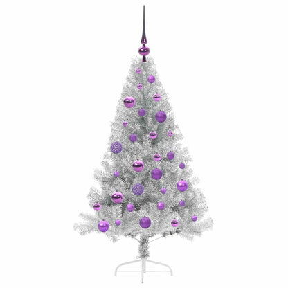 vidaXL Artificial Pre-lit Christmas Tree Silver 120 cm PET