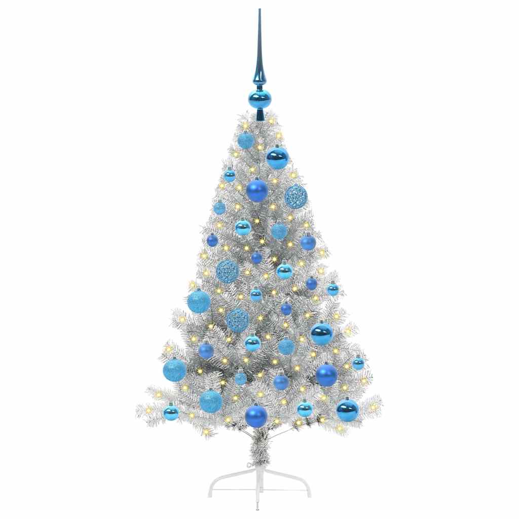 vidaXL Artificial Pre-lit Christmas Tree Silver 120 cm PET