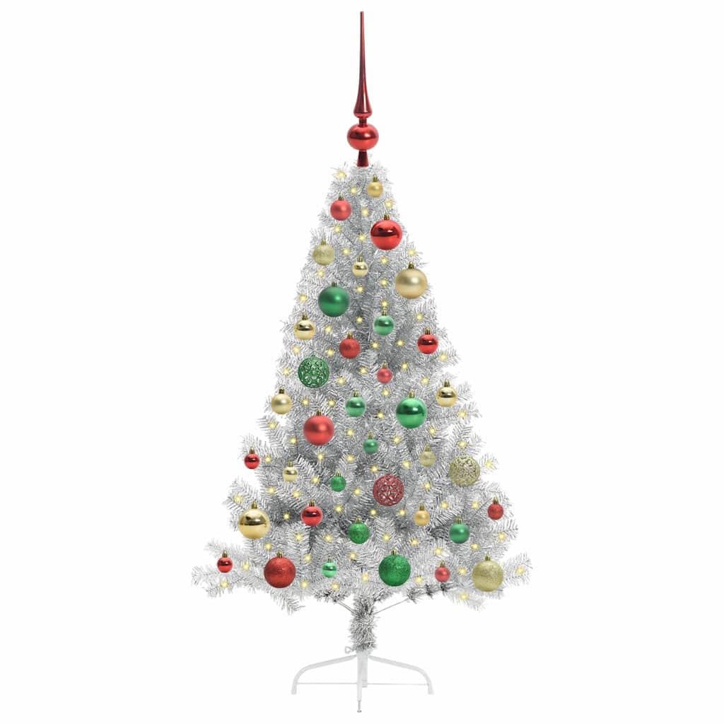 vidaXL Artificial Pre-lit Christmas Tree Silver 120 cm PET