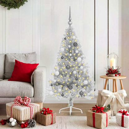 vidaXL Artificial Pre-lit Christmas Tree Silver 150 cm PET