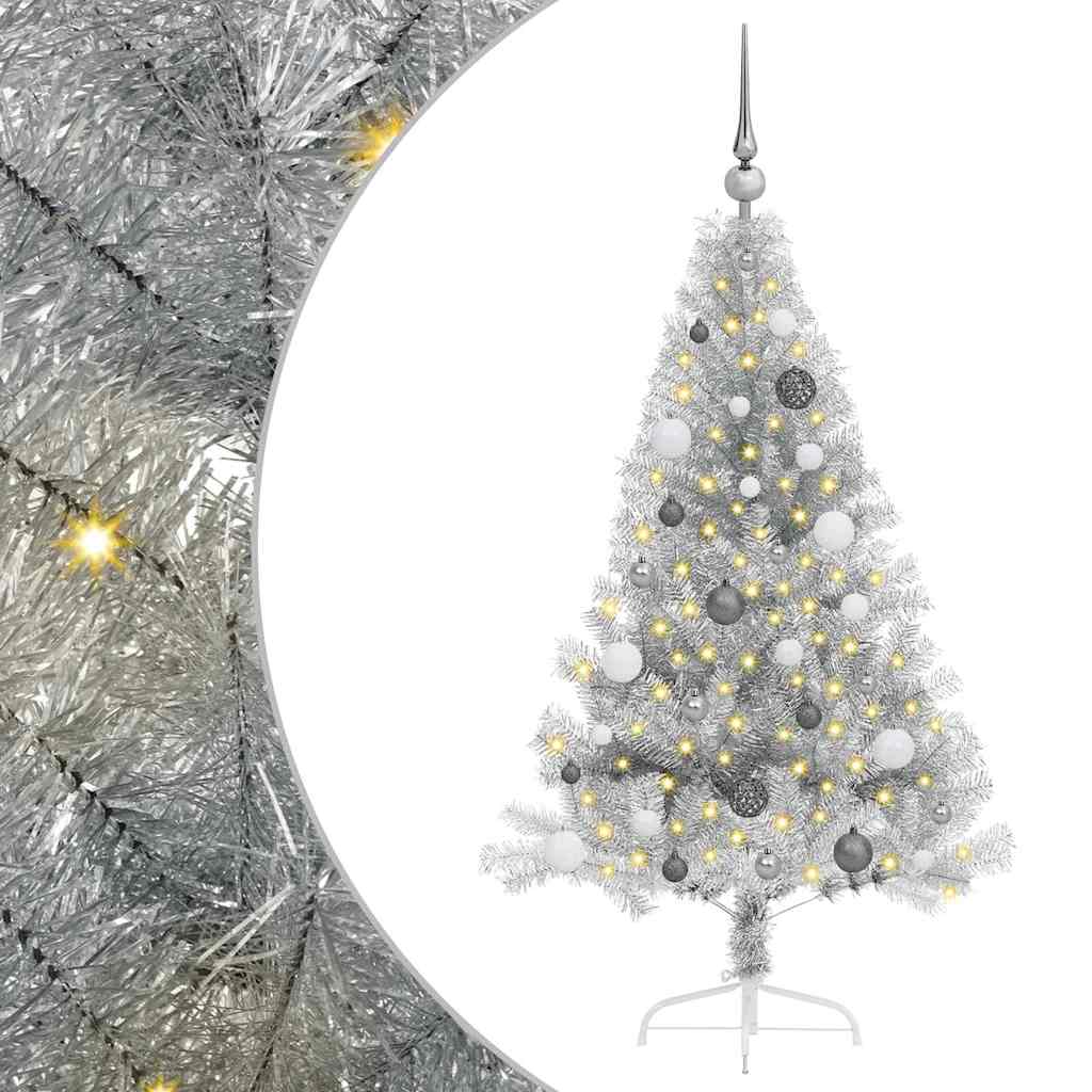 vidaXL Artificial Pre-lit Christmas Tree Silver 150 cm PET