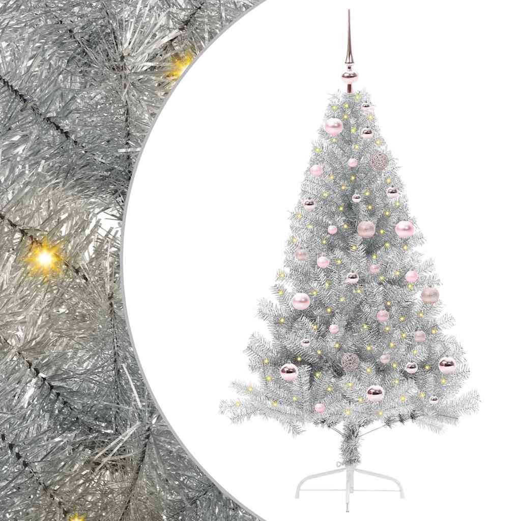 vidaXL Artificial Pre-lit Christmas Tree Silver 150 cm PET