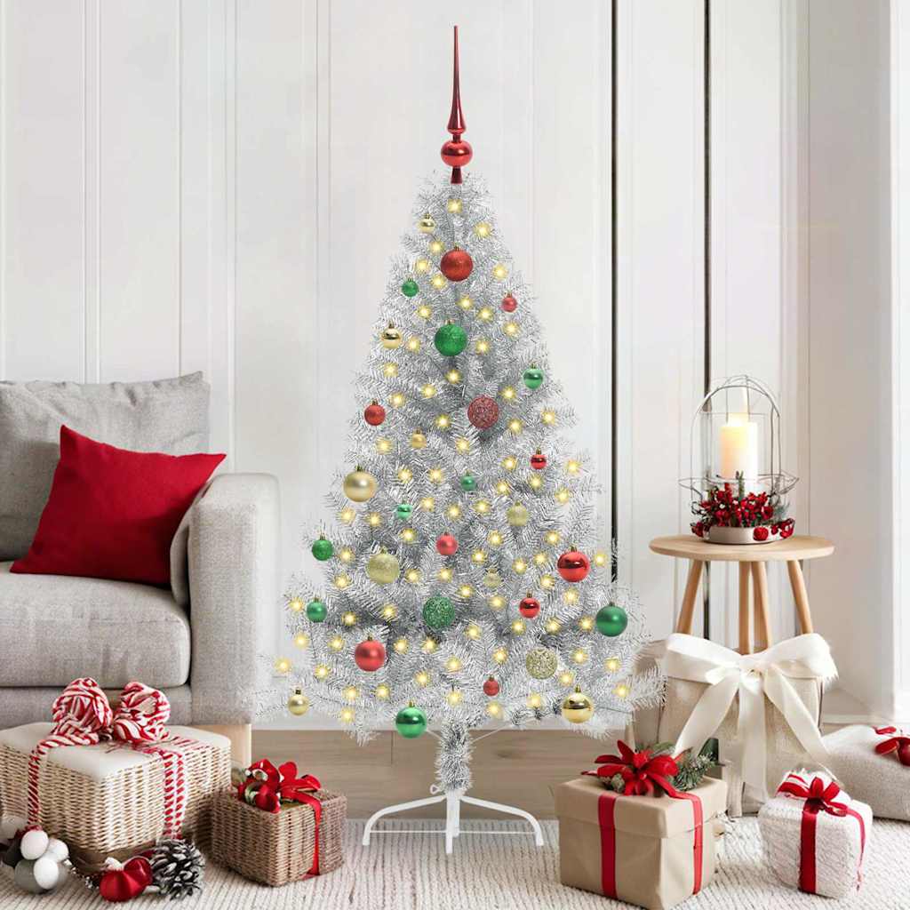 vidaXL Artificial Pre-lit Christmas Tree Silver 150 cm PET
