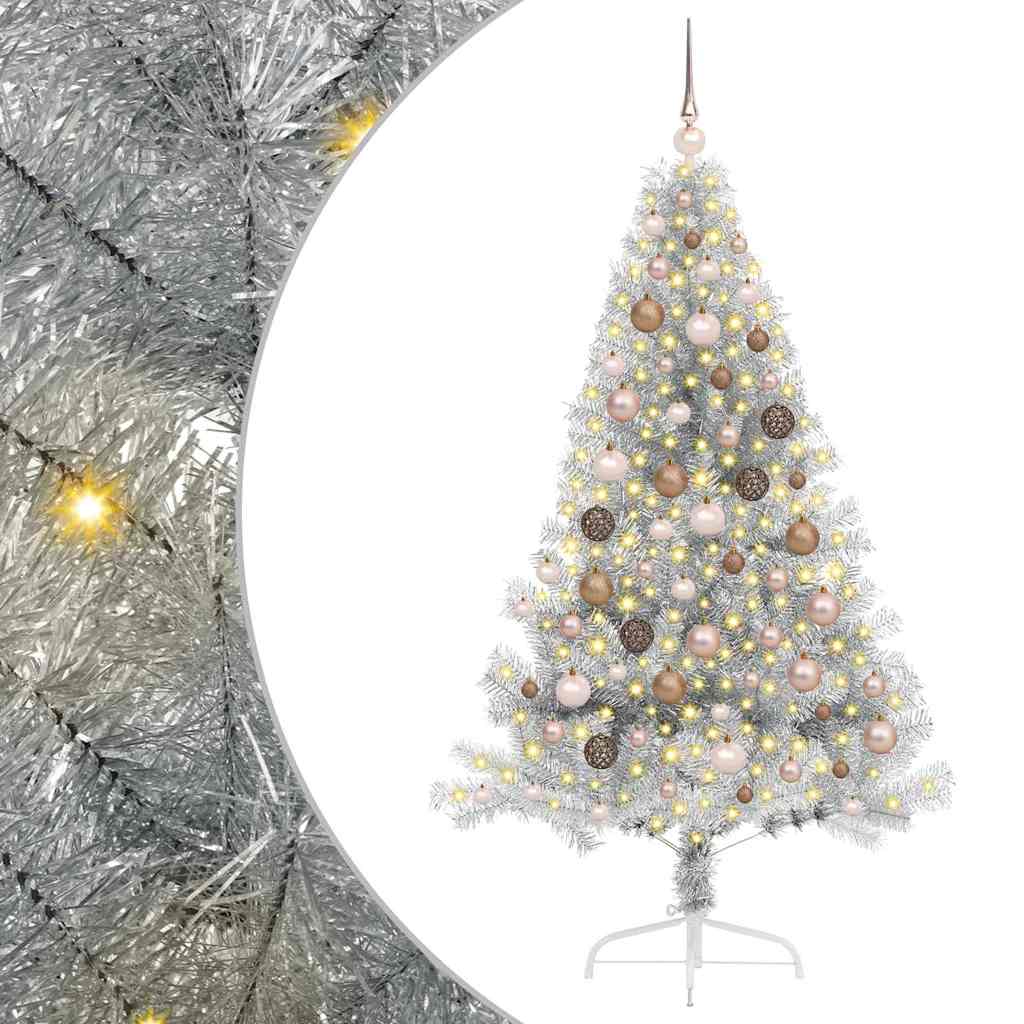 vidaXL Artificial Pre-lit Christmas Tree Silver 180 cm PET