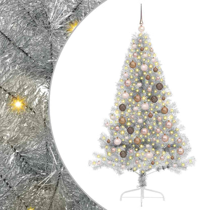 vidaXL Artificial Pre-lit Christmas Tree Silver 180 cm PET