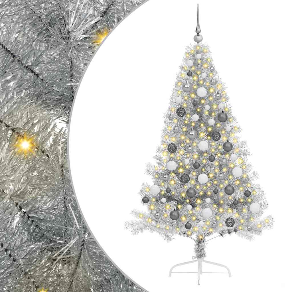 vidaXL Artificial Pre-lit Christmas Tree Silver 180 cm PET
