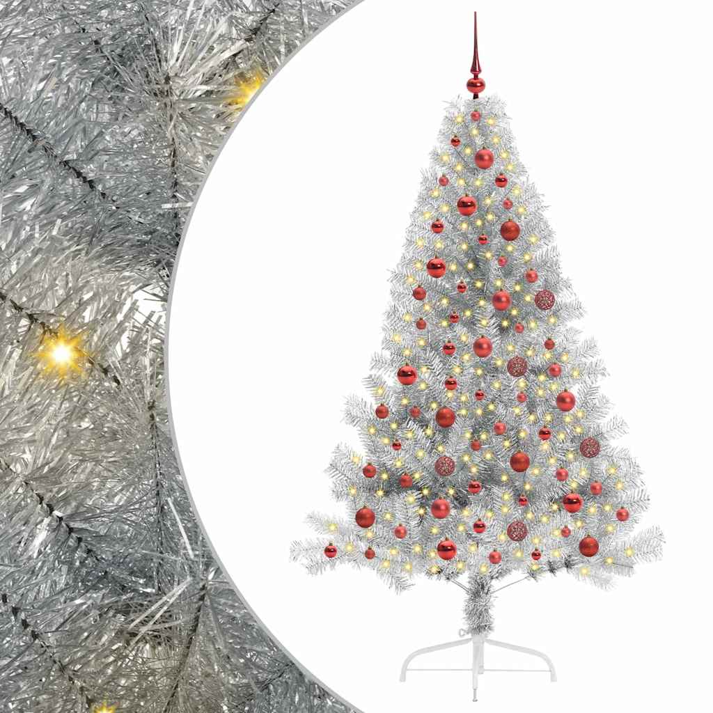 vidaXL Artificial Pre-lit Christmas Tree Silver 180 cm PET