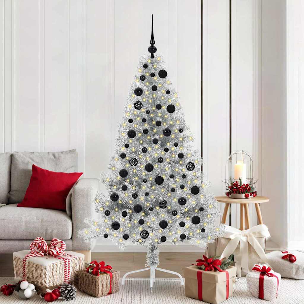 vidaXL Artificial Pre-lit Christmas Tree Silver 180 cm PET