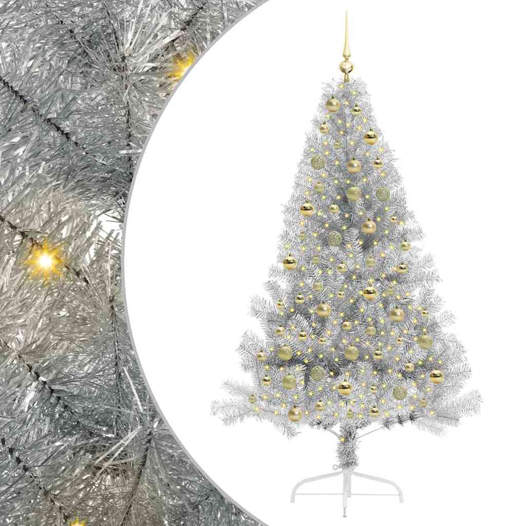 vidaXL Artificial Pre-lit Christmas Tree Silver 180 cm PET