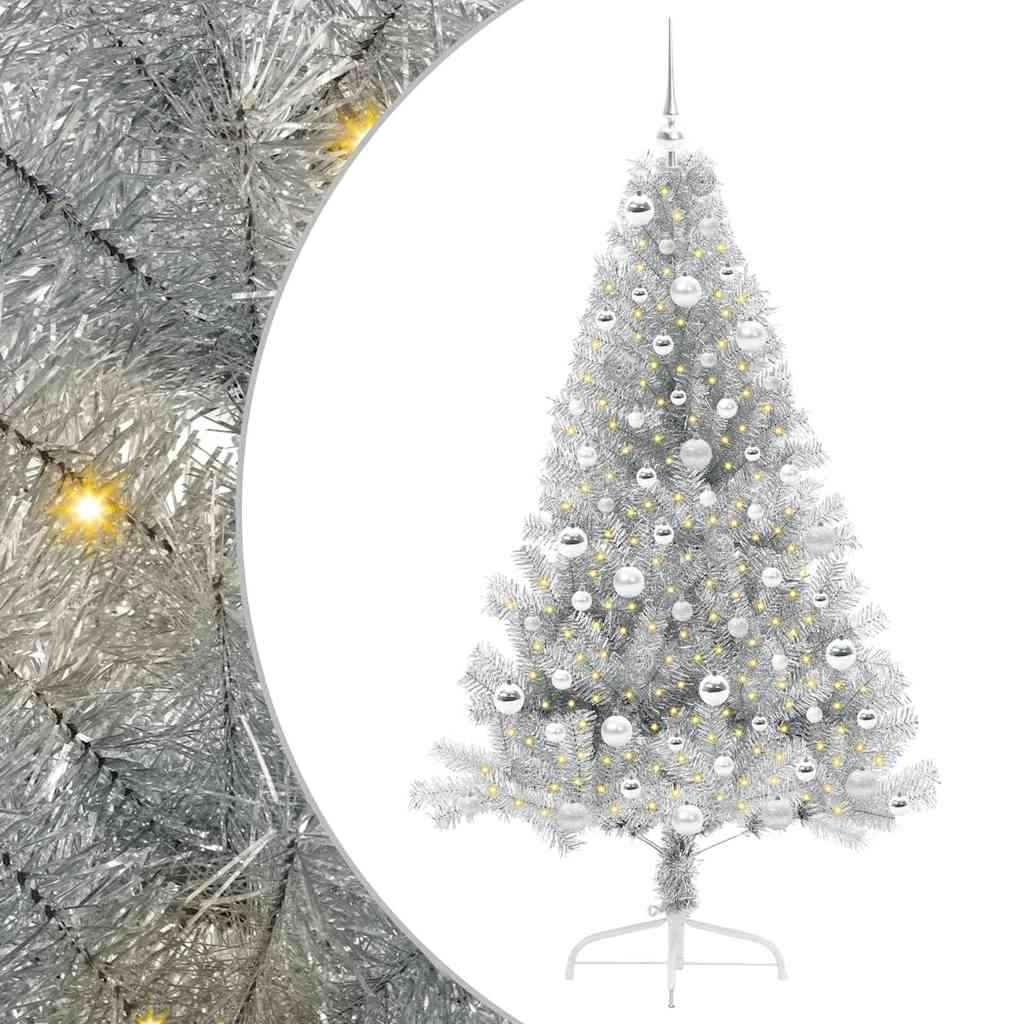 vidaXL Artificial Pre-lit Christmas Tree Silver 180 cm PET