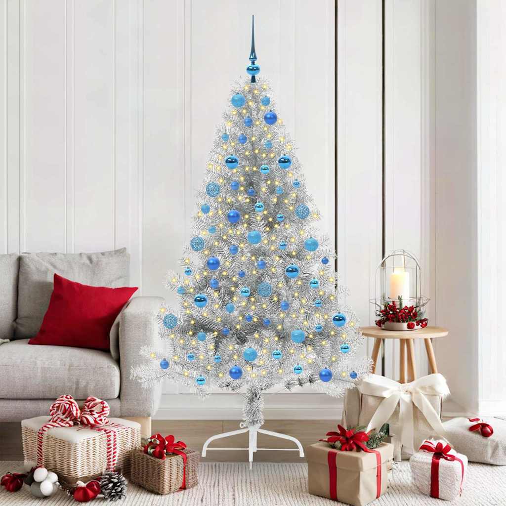 vidaXL Artificial Pre-lit Christmas Tree Silver 180 cm PET
