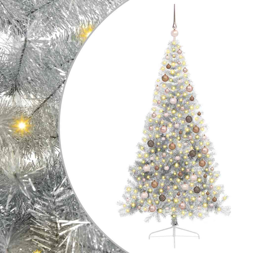 vidaXL Artificial Pre-lit Christmas Tree Silver 210 cm PET