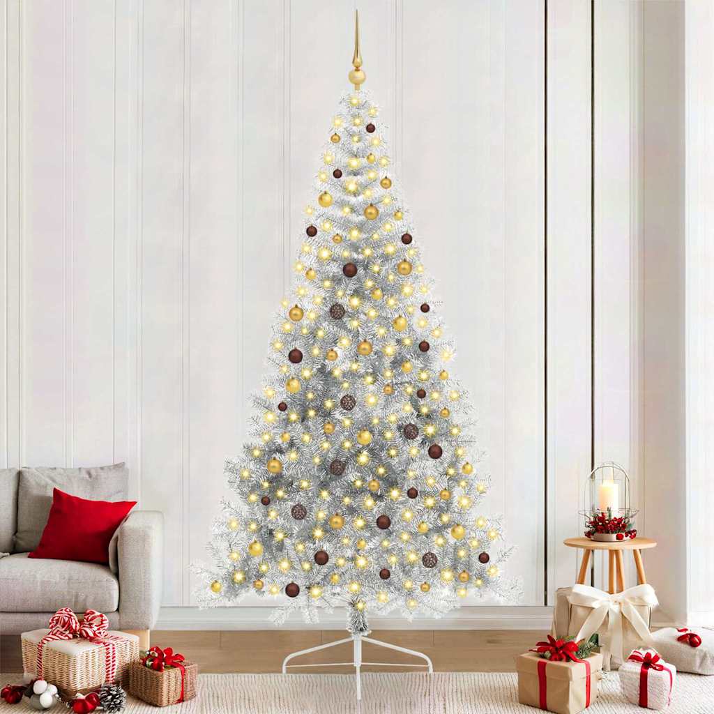 vidaXL Artificial Pre-lit Christmas Tree Silver 240 cm PET