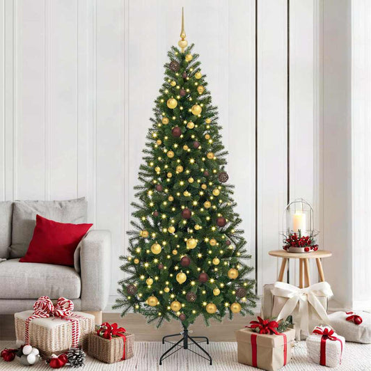 vidaXL Artificial Christmas Tree with 300 LEDs Green 210 cm PE and PVC
