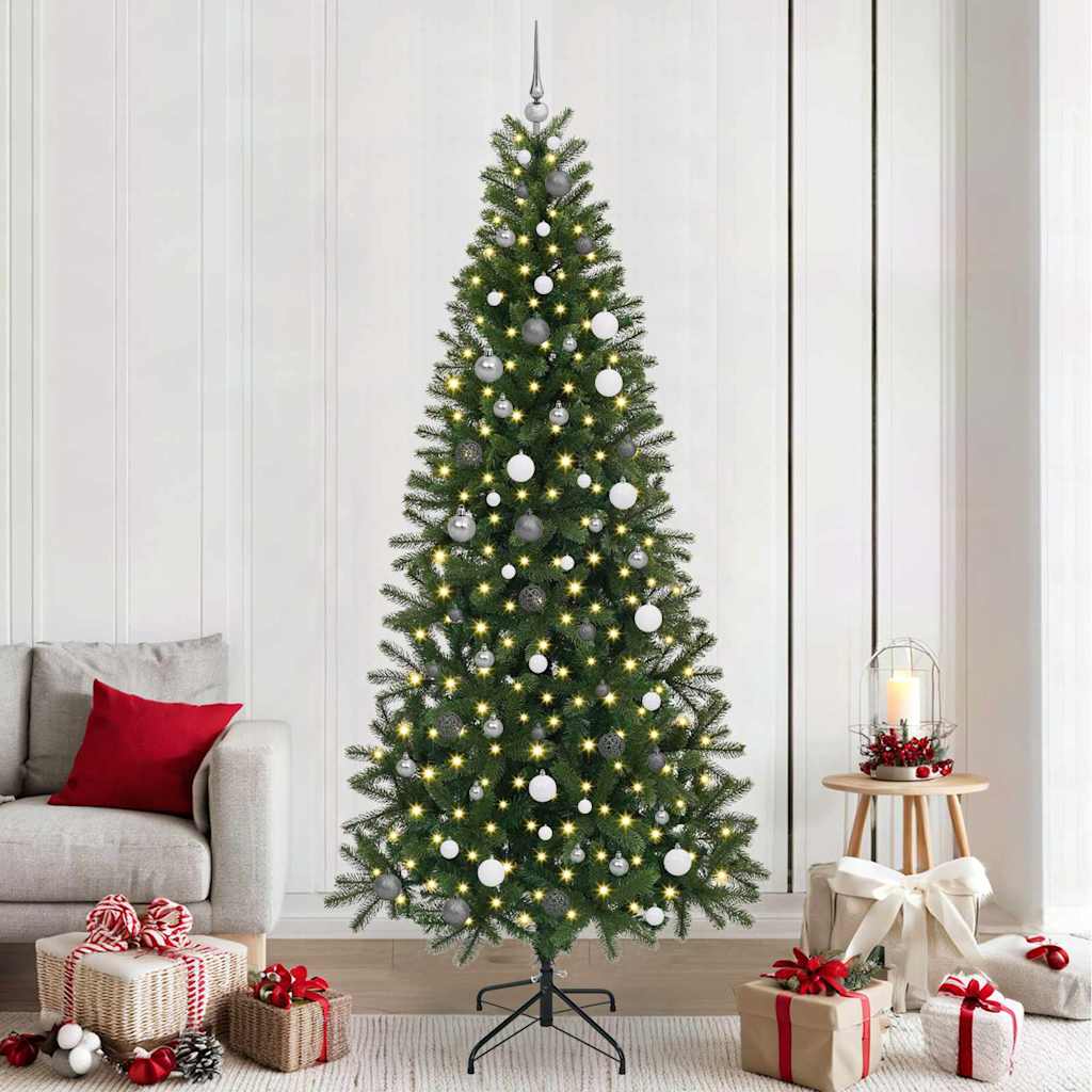 vidaXL Artificial Christmas Tree with 300 LEDs Green 240 cm PE and PVC