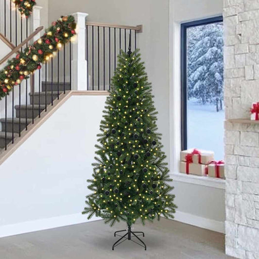 vidaXL Artificial Christmas Tree with 300 LEDs Green 240 cm PE and PVC