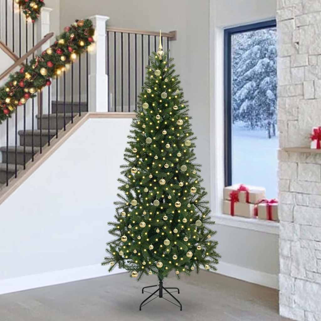 vidaXL Artificial Christmas Tree with 300 LEDs Green 240 cm PE and PVC
