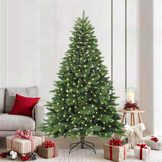 vidaXL Artificial Christmas Tree with 300 LEDs Green 210 cm PE and PVC