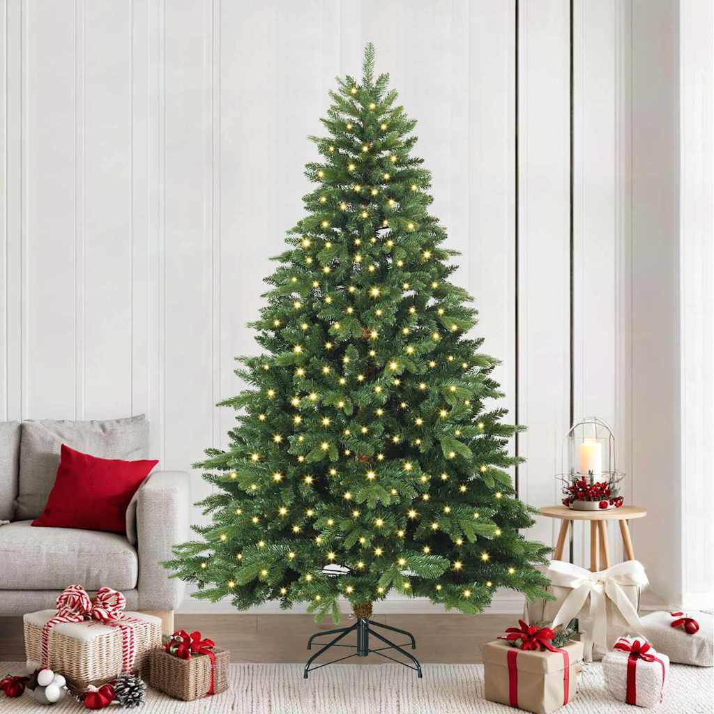 vidaXL Artificial Christmas Tree with 300 LEDs Green 240 cm PE and PVC