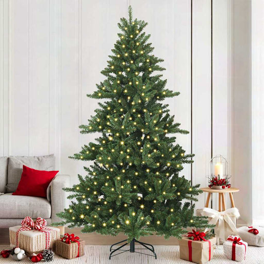 vidaXL Artificial Hinged Christmas Tree Green 210 cm PVC and Steel