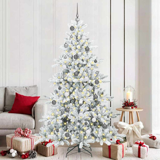 vidaXL Artificial Hinged Christmas Tree White 210 cm PVC and Steel