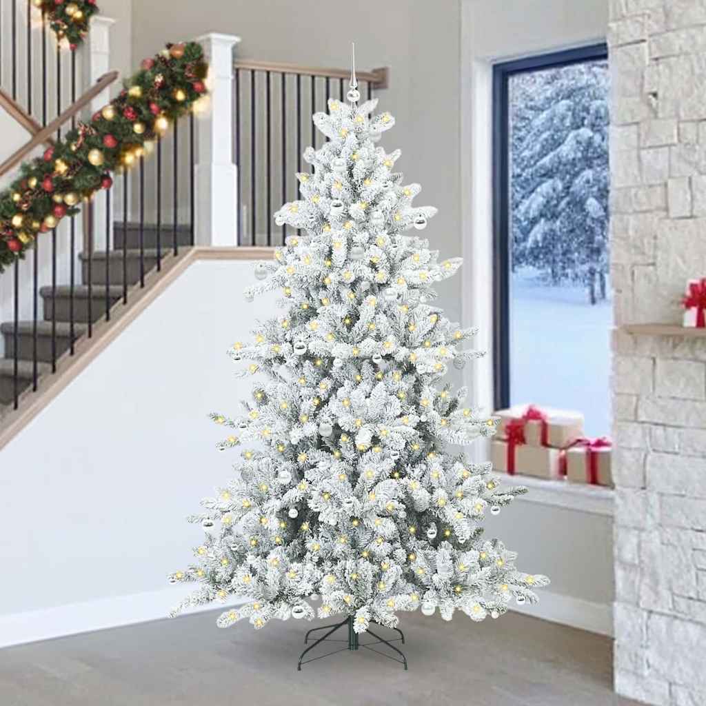 vidaXL Artificial Hinged Christmas Tree Green and white 240 cm PVC