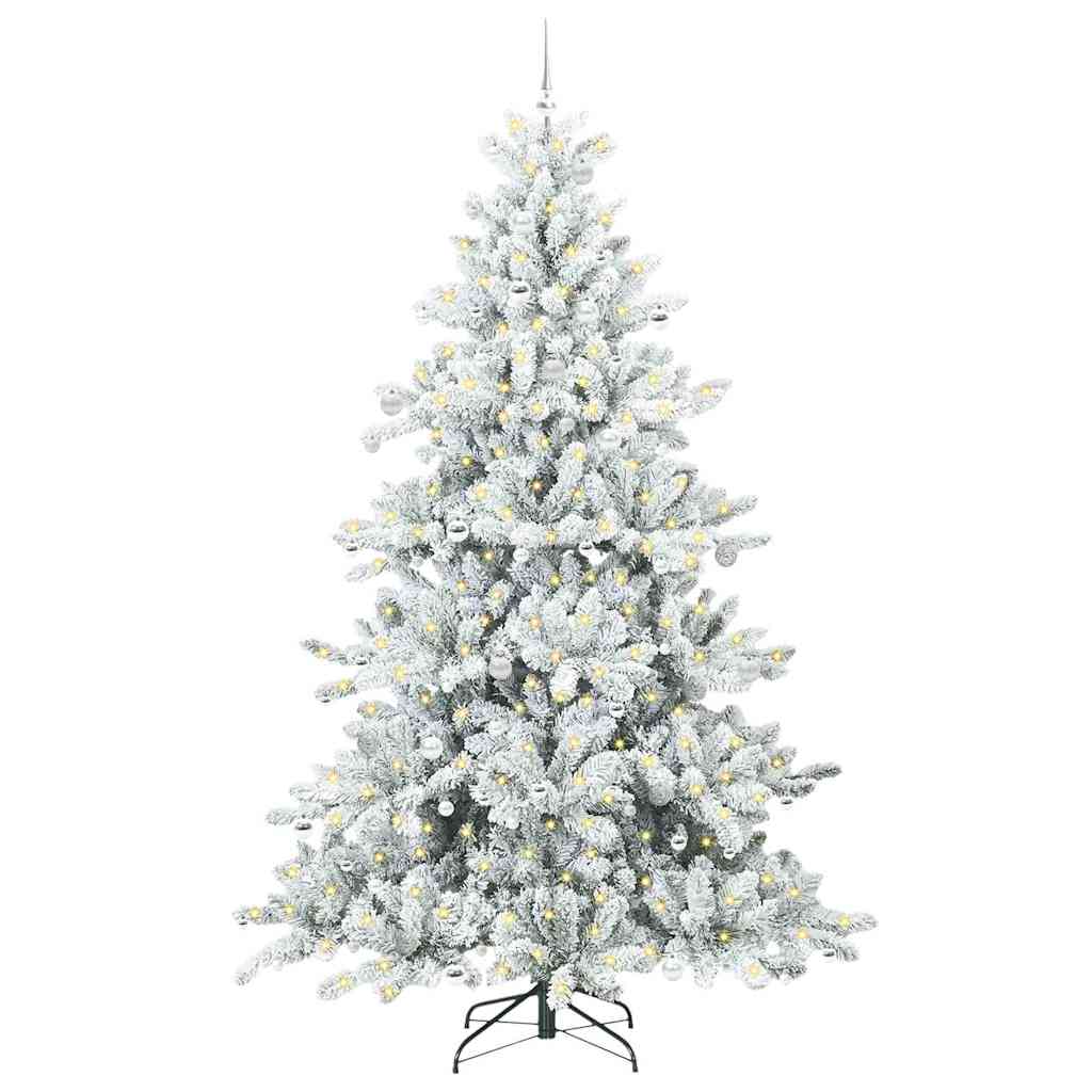 vidaXL Artificial Hinged Christmas Tree Green and white 240 cm PVC