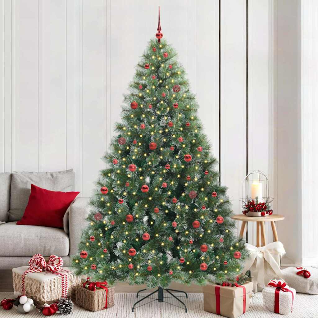 vidaXL Artificial Hinged Christmas Tree Green and white 210 cm
