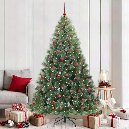 vidaXL Artificial Hinged Christmas Tree Green and white 210 cm