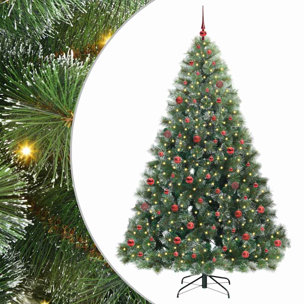 vidaXL Artificial Hinged Christmas Tree Green and white 210 cm