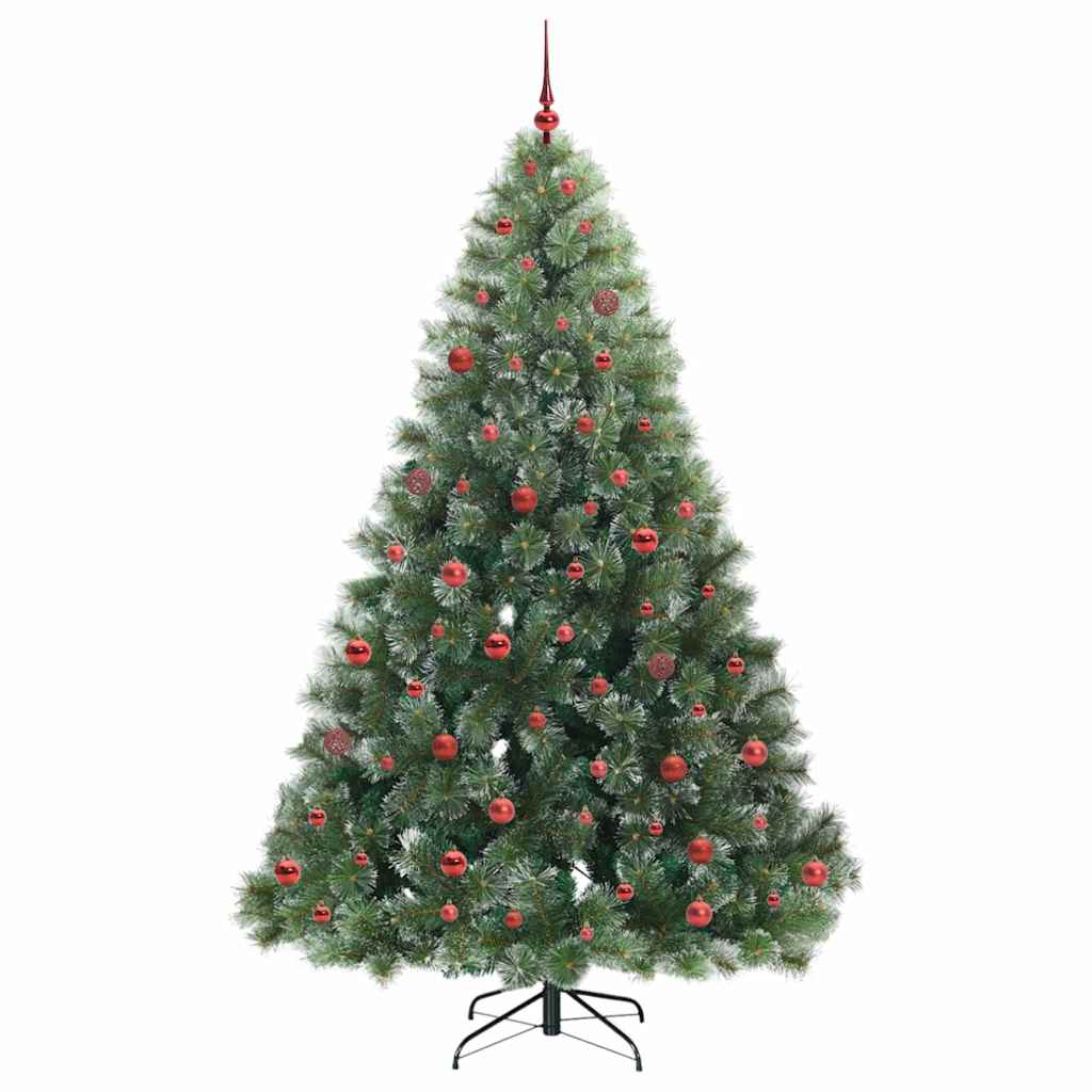 vidaXL Artificial Hinged Christmas Tree Green and white 210 cm