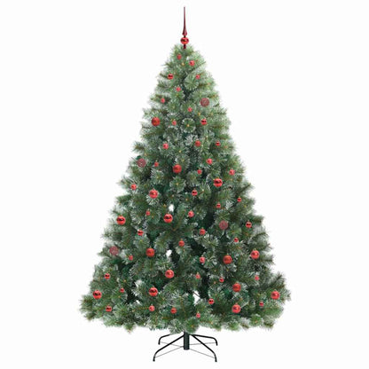 vidaXL Artificial Hinged Christmas Tree Green and white 210 cm